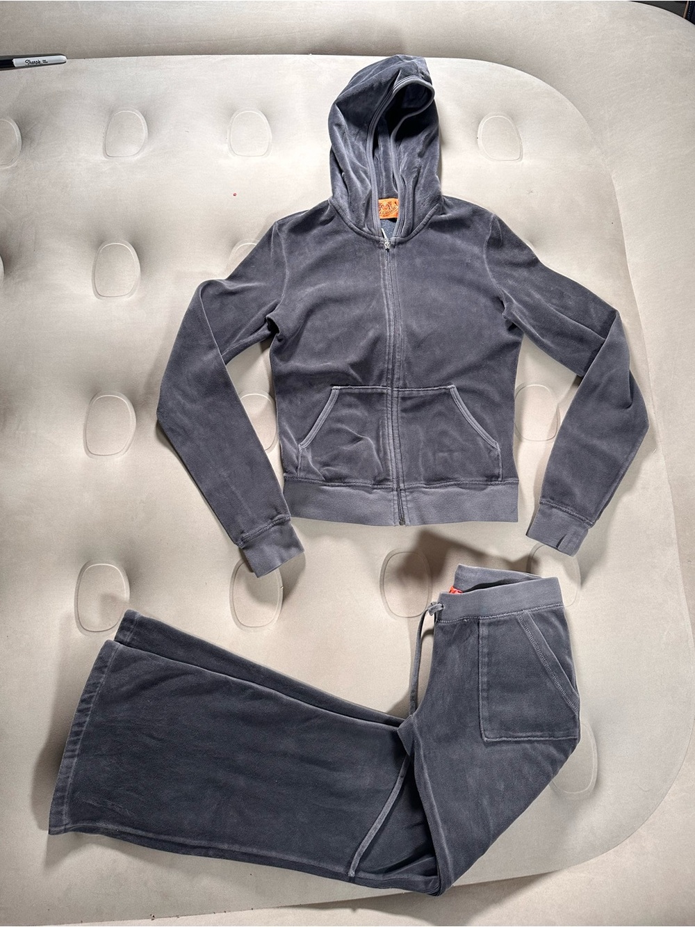Juicy Couture Vintage USA Made Gray Velour Track Suit Y2K Rare Small/Petite Set